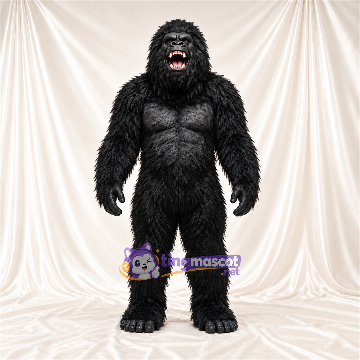 Black Gorilla Mascot Costume - Black Muscle Chest and Pointed Fangs Black Gorilla Mascot Costume - Black Muscle Chest and Pointed Fangs