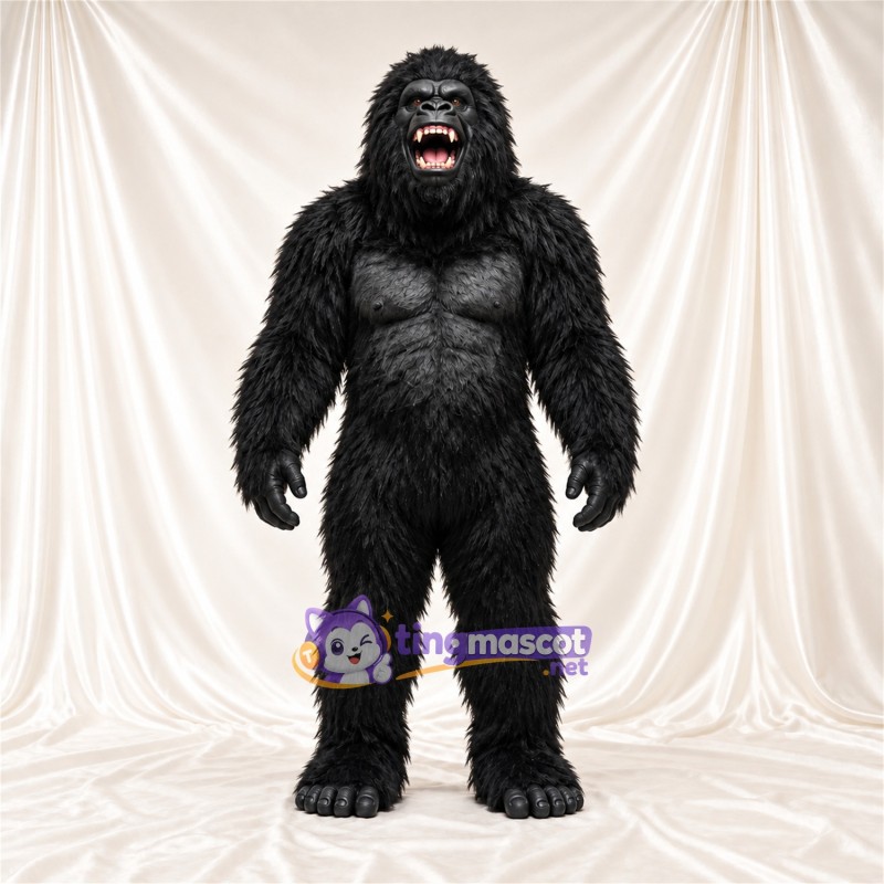 Black Gorilla Mascot Costume - Black Muscle Chest and Pointed Fangs Black Gorilla Mascot Costume - Black Muscle Chest and Pointed Fangs
