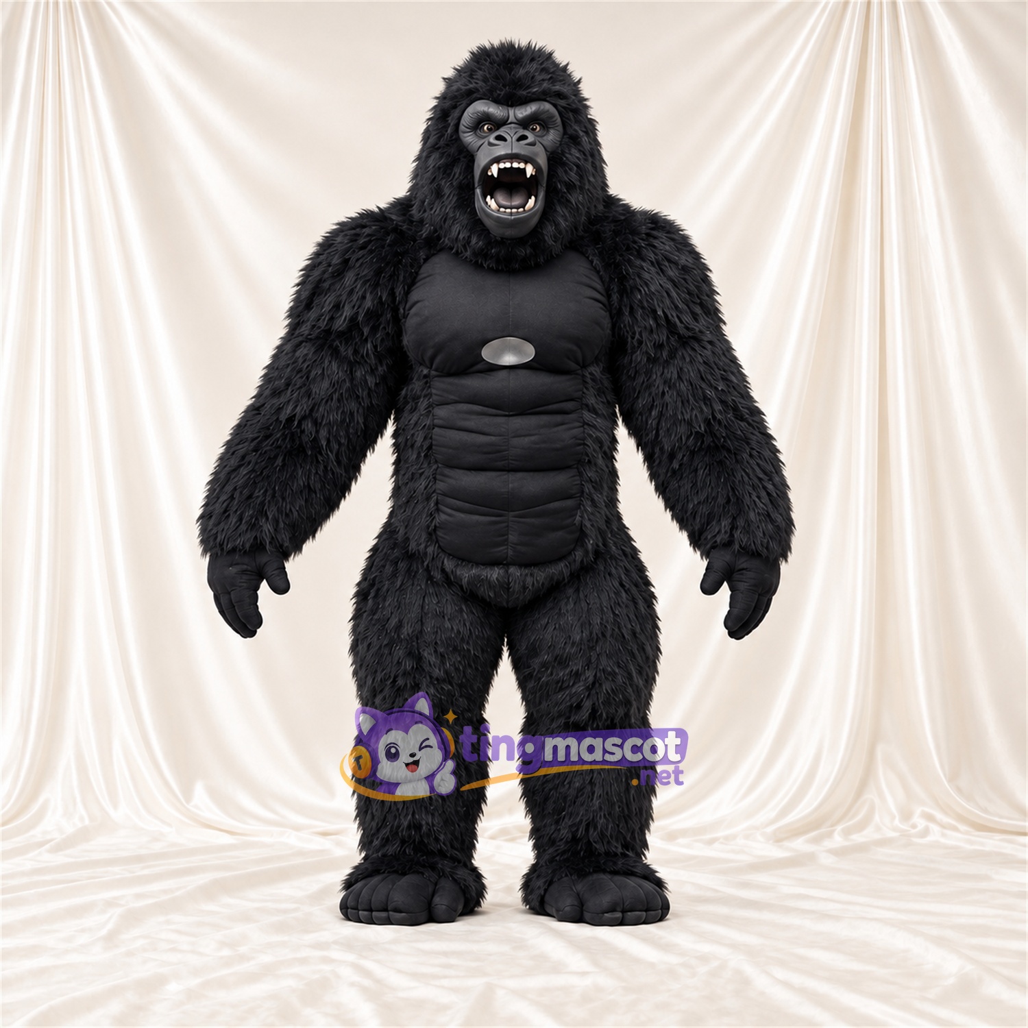 Black Gorilla Mascot Costume - Black Muscle Chest and Pointed Fangs Black Gorilla Mascot Costume - Black Muscle Chest and Pointed Fangs