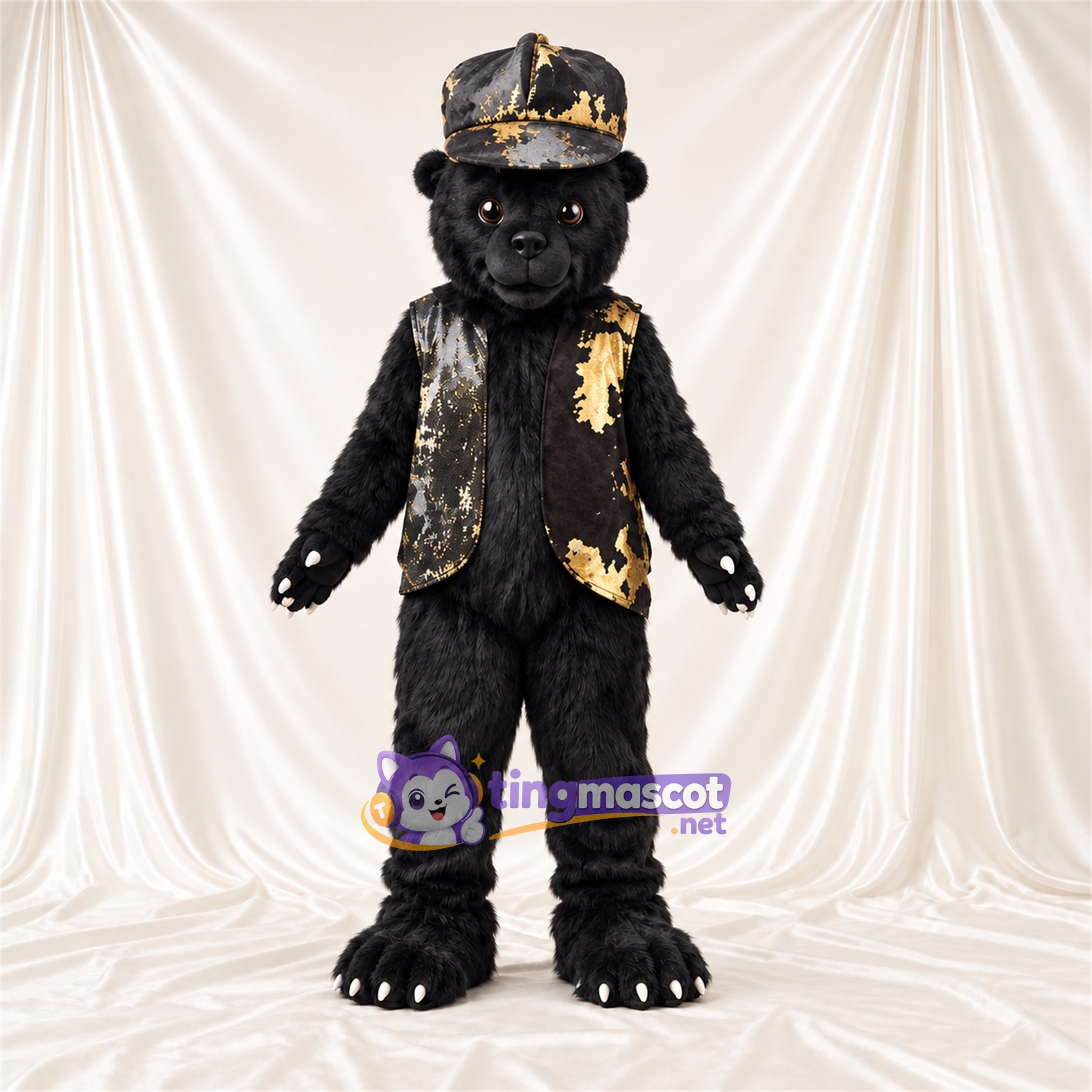 Black Gorilla Mascot Costume - Black and Gold Hat and Vest Black Gorilla Mascot Costume - Black and Gold Hat and Vest