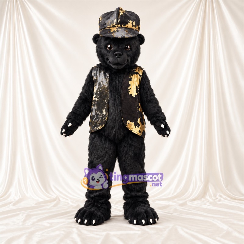 Black Gorilla Mascot Costume - Black and Gold Hat and Vest Black Gorilla Mascot Costume - Black and Gold Hat and Vest