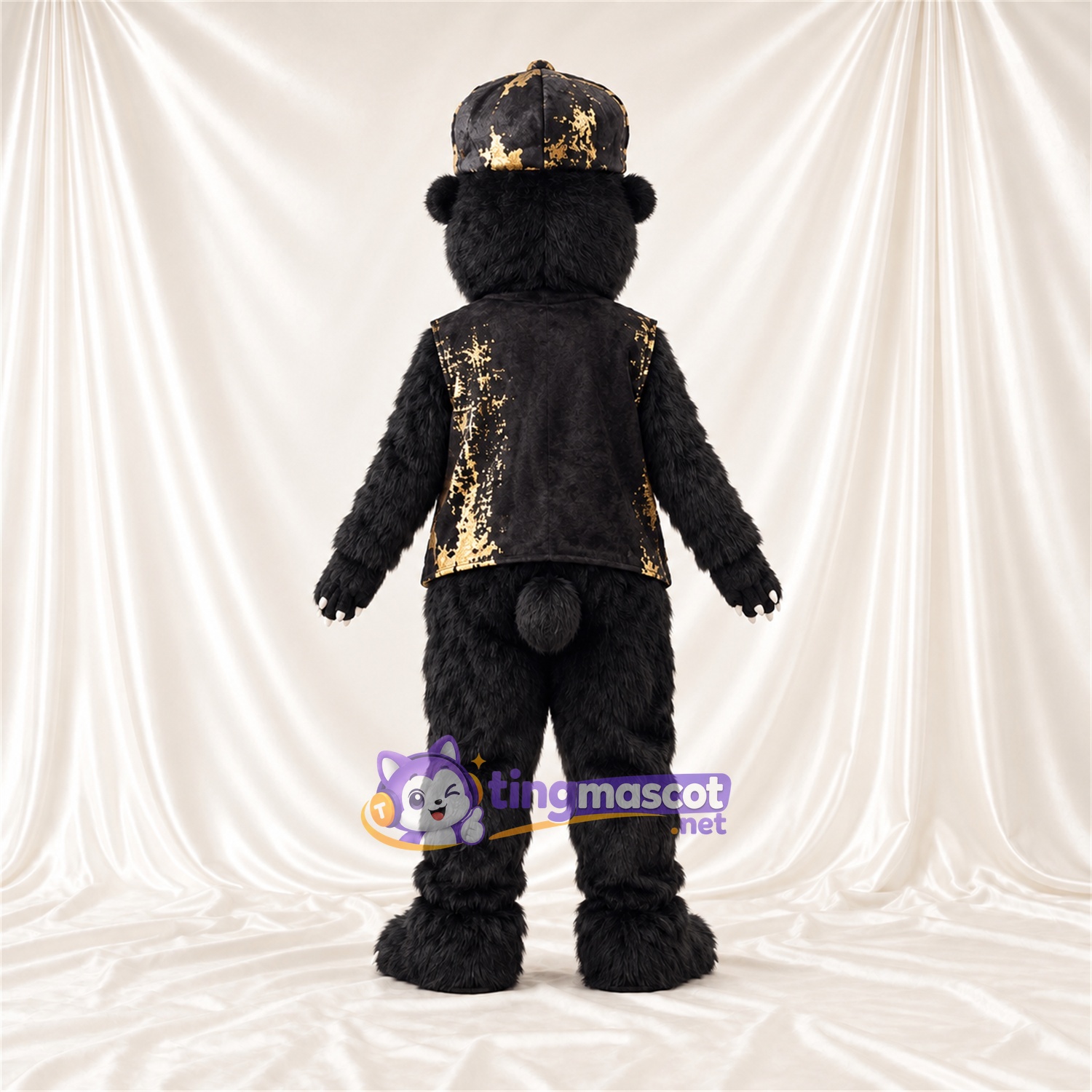 Black Gorilla Mascot Costume - Black and Gold Hat and Vest Black Gorilla Mascot Costume - Black and Gold Hat and Vest