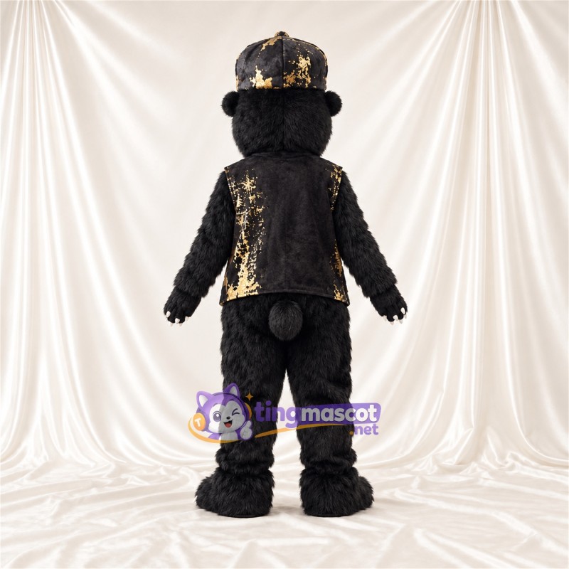 Black Gorilla Mascot Costume - Black and Gold Hat and Vest Black Gorilla Mascot Costume - Black and Gold Hat and Vest