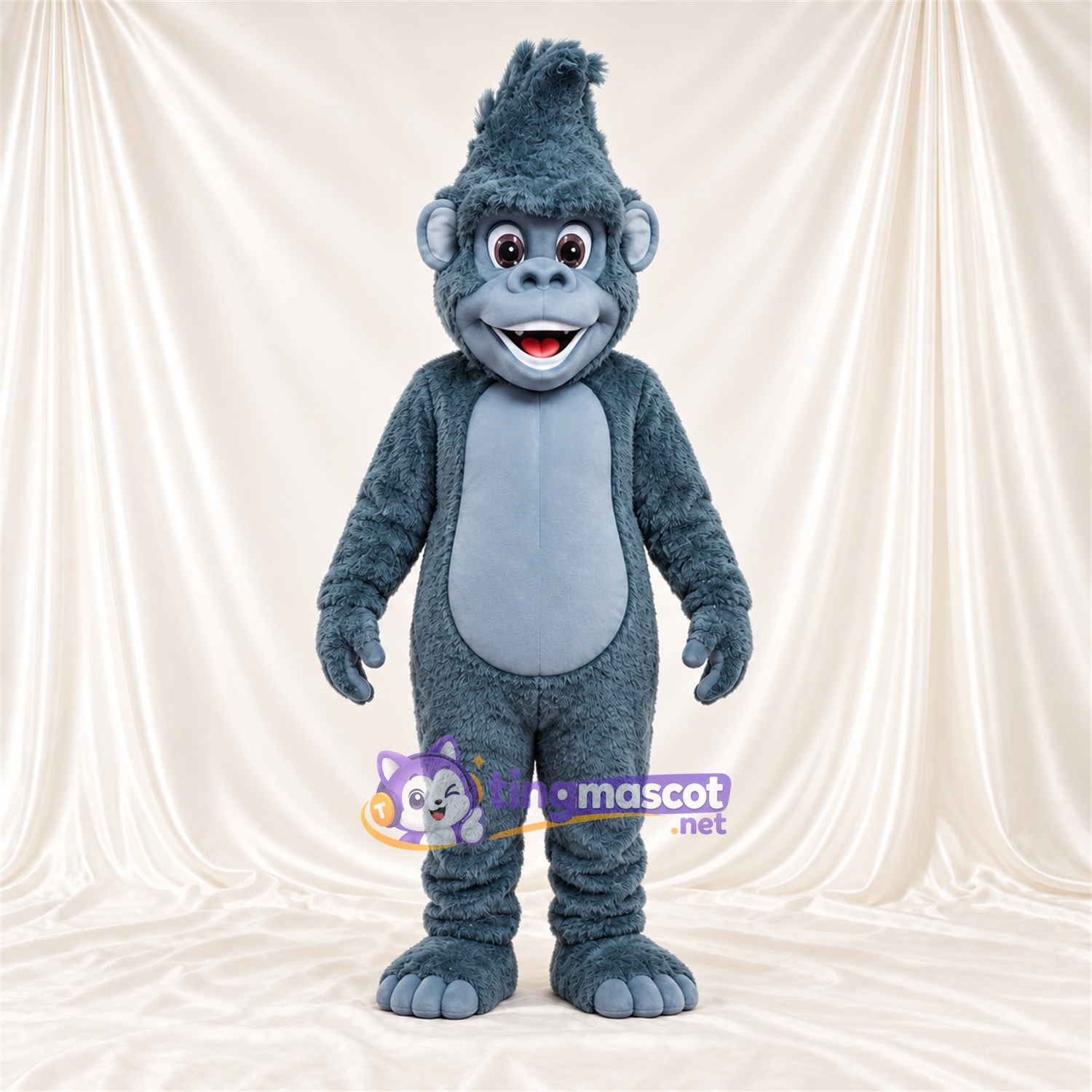 Costume de mascotte Gorille – bleu – Ventre (bleu clair); Touffe sur la tête Costume de mascotte Gorille – bleu – Ventre (bleu clair); Touffe sur la tête
