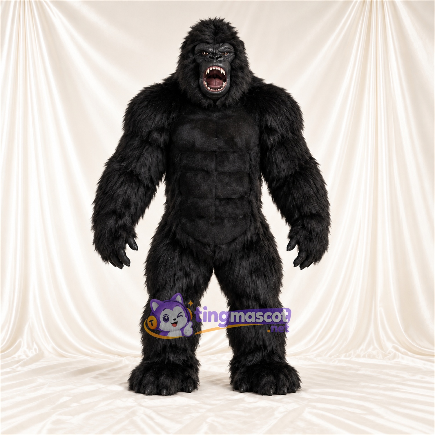 Black Gorilla Mascot Costume - Pointed Fangs and Shaggy Fur Black Gorilla Mascot Costume - Pointed Fangs and Shaggy Fur