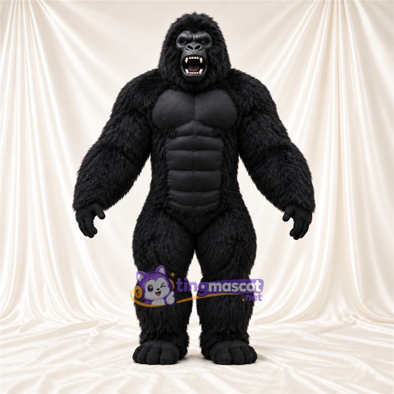 Black Gorilla Mascot Costume - Black Muscle Chest and Pointed Fangs Black Gorilla Mascot Costume - Black Muscle Chest and Pointed Fangs