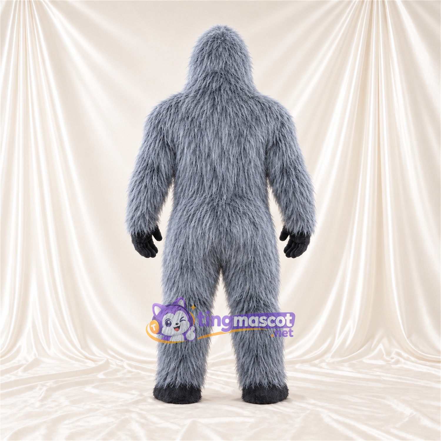 Maskottchenkostüm Gorilla – grau – Muskelbrust (schwarz); Offener Mund Maskottchenkostüm Gorilla – grau – Muskelbrust (schwarz); Offener Mund