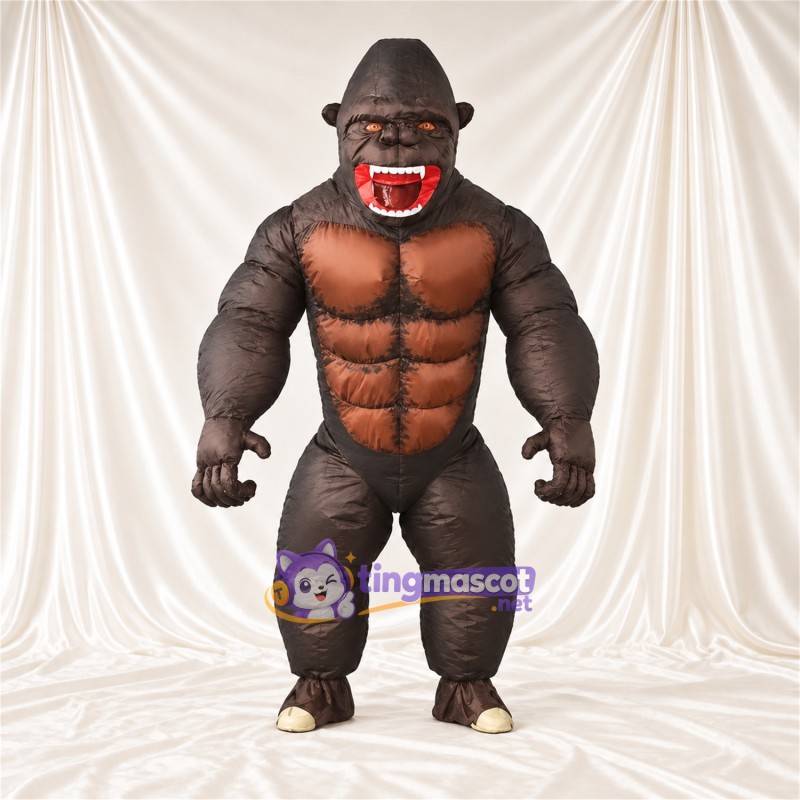 Black Gorilla Mascot Costume - Brown Muscle Chest and Red Muzzle Black Gorilla Mascot Costume - Brown Muscle Chest and Red Muzzle