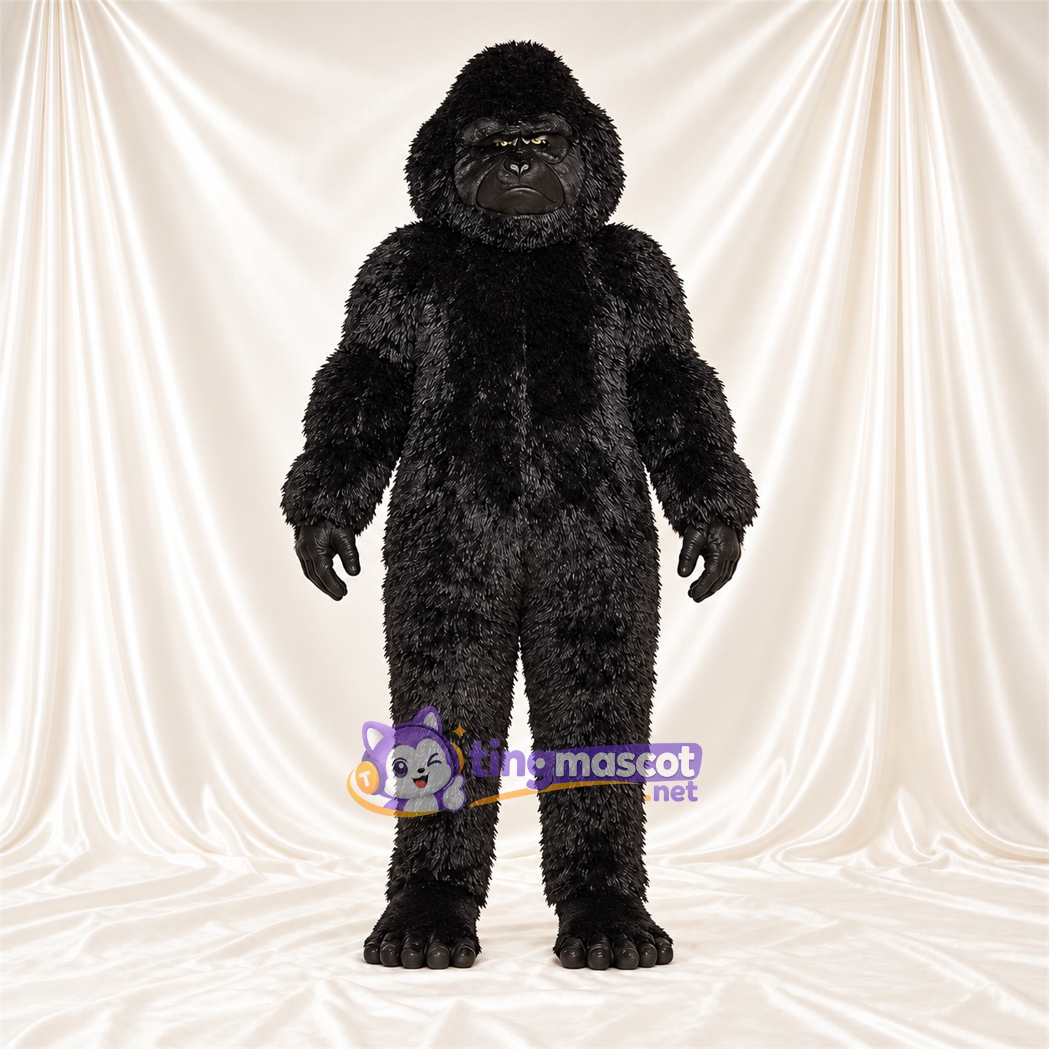 Costume de mascotte Gorille – noir – Bouche fermée; Fourrure hirsute Costume de mascotte Gorille – noir – Bouche fermée; Fourrure hirsute