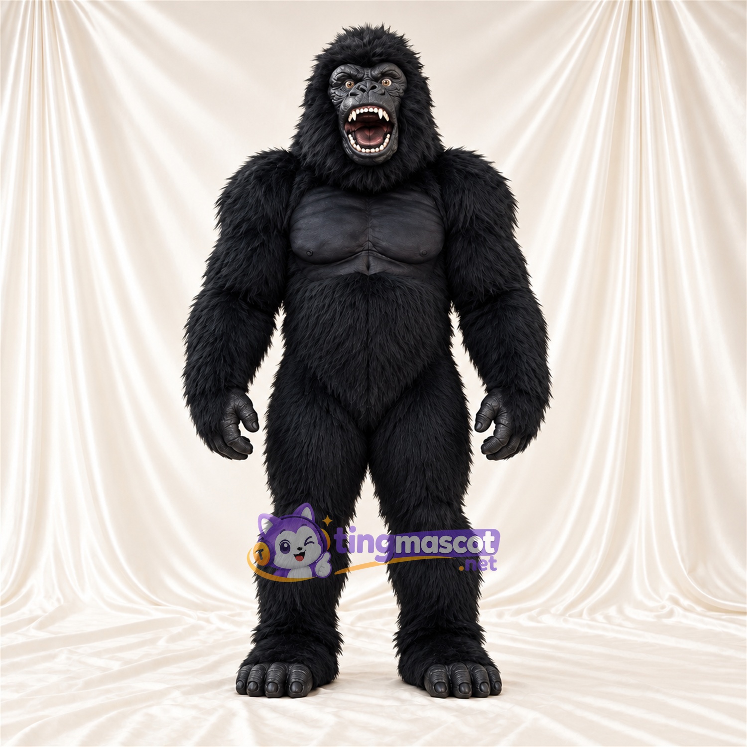 Black Gorilla Mascot Costume - Black Muscle Chest and Open Mouth Black Gorilla Mascot Costume - Black Muscle Chest and Open Mouth