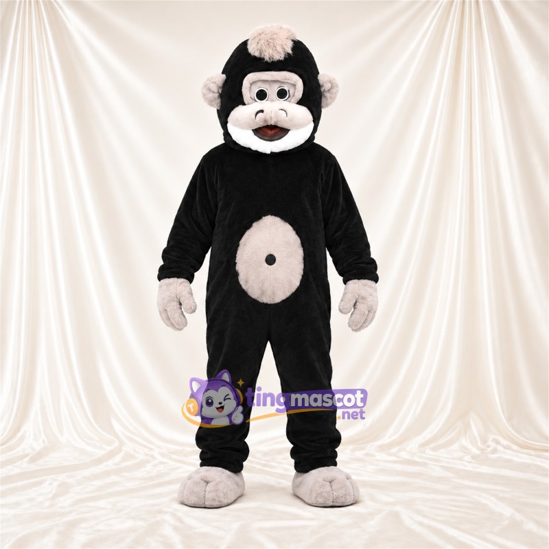 Black Monkey Mascot Costume - Pink Belly and White Head Tuft Black Monkey Mascot Costume - Pink Belly and White Head Tuft