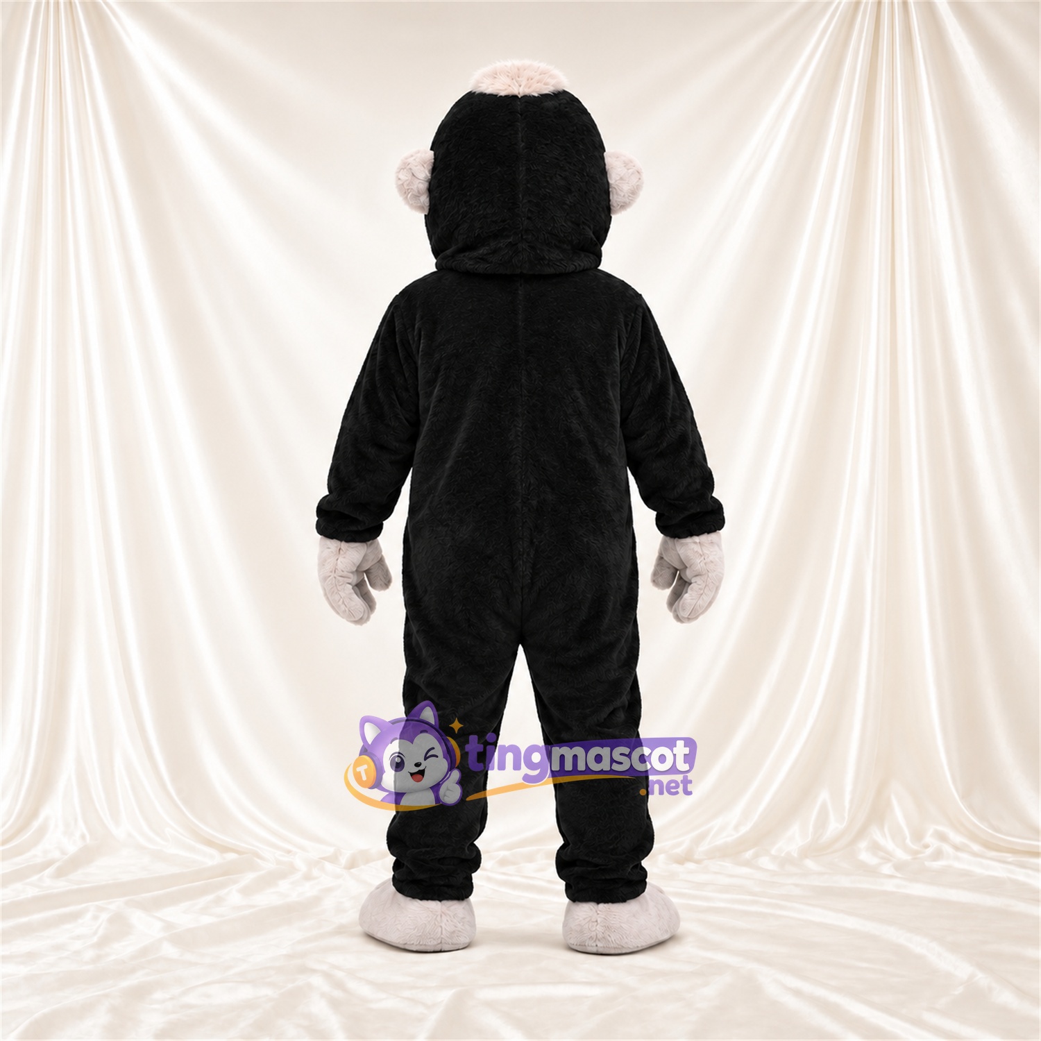 Black Monkey Mascot Costume - Pink Belly and White Head Tuft Black Monkey Mascot Costume - Pink Belly and White Head Tuft
