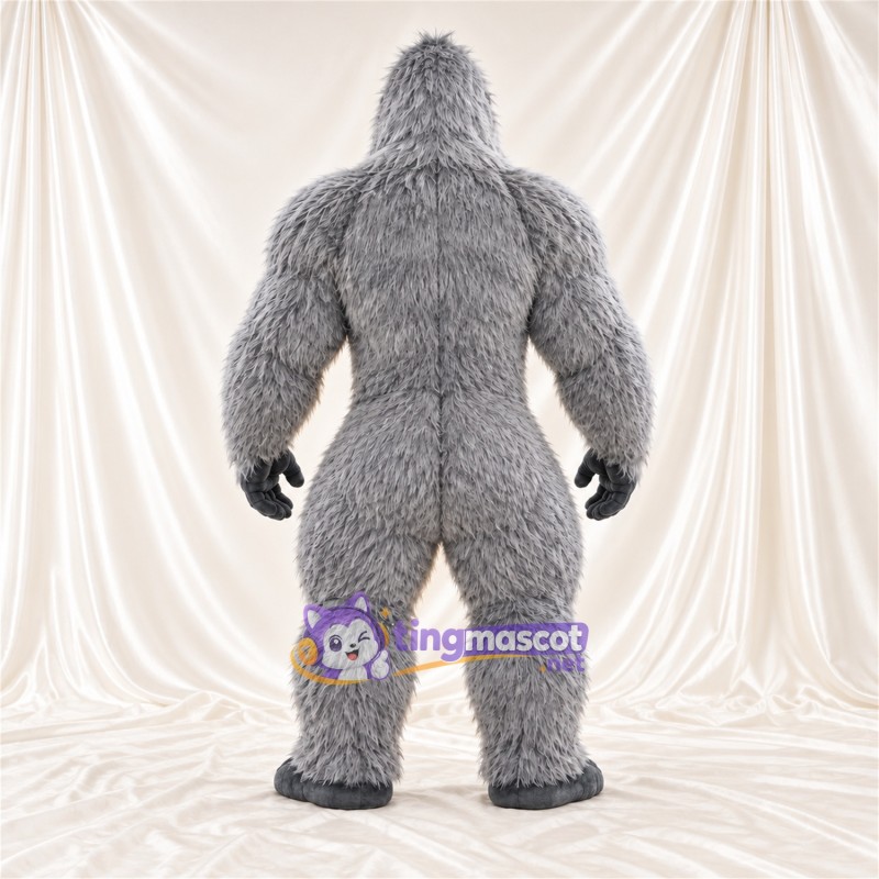Maskottchenkostüm Gorilla – grau – Muskelbrust (grau); Offener Mund Maskottchenkostüm Gorilla – grau – Muskelbrust (grau); Offener Mund