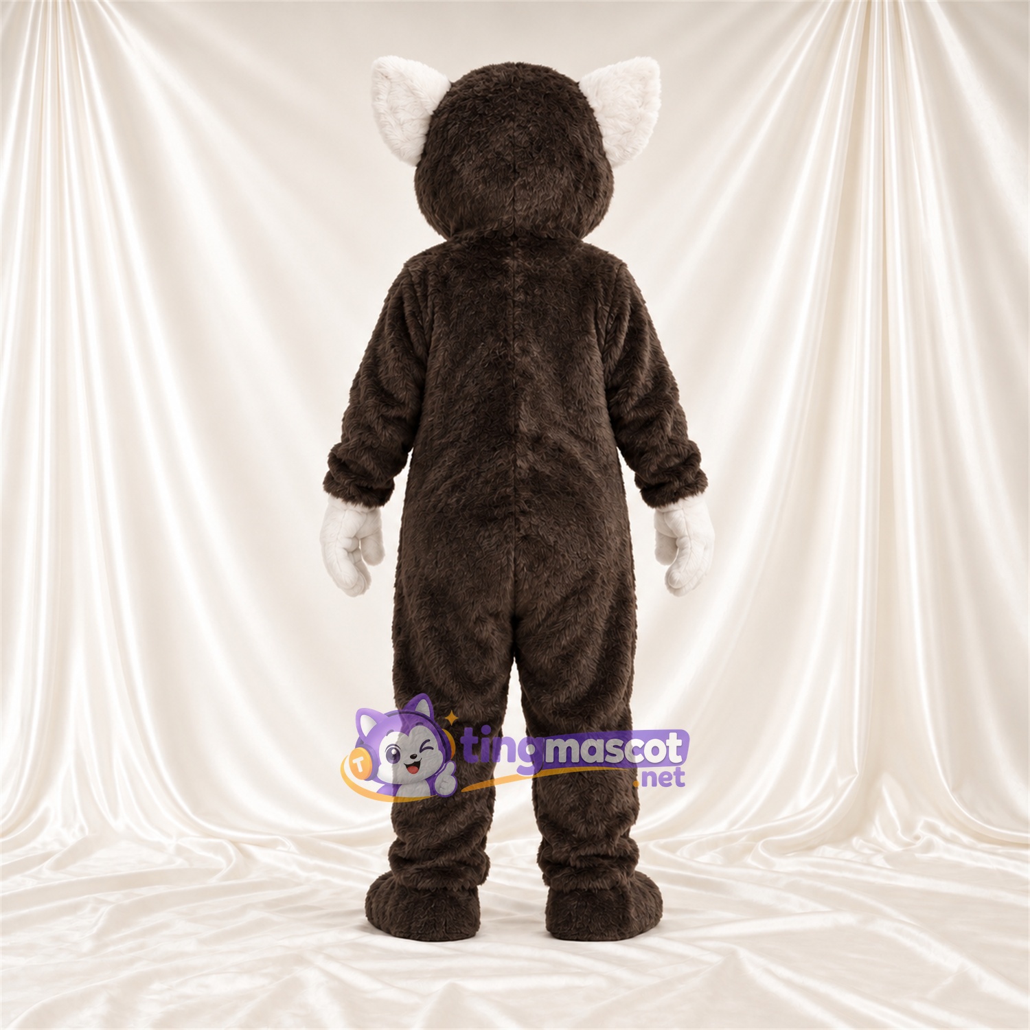 Maskottchenkostüm Lemur – braun / weiß – Handschuhe (weiß); Gesicht (weiß) Maskottchenkostüm Lemur – braun / weiß – Handschuhe (weiß); Gesicht (weiß)