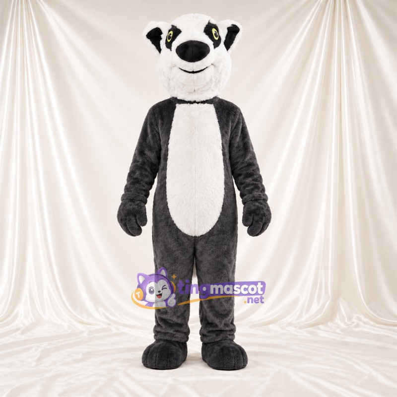 Black and White Lemur Mascot Costume - White Belly and White Tail Tip Black and White Lemur Mascot Costume - White Belly and White Tail Tip