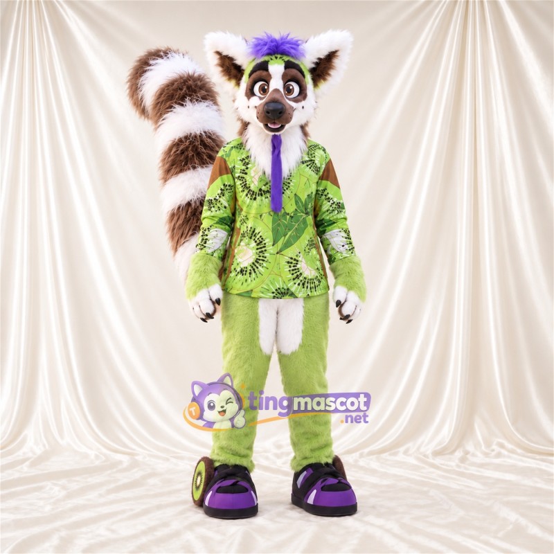 Maskottchenkostüm Lemur – braun / weiß – Anzug (grün) Maskottchenkostüm Lemur – braun / weiß – Anzug (grün)