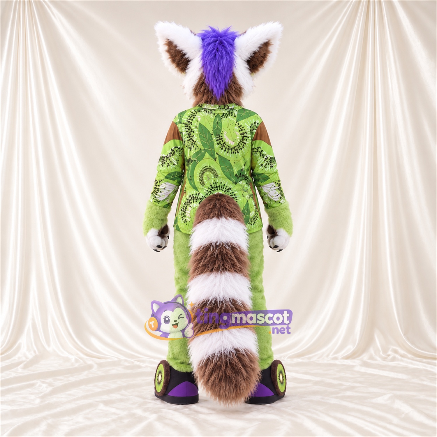 Maskottchenkostüm Lemur – braun / weiß – Anzug (grün) Maskottchenkostüm Lemur – braun / weiß – Anzug (grün)