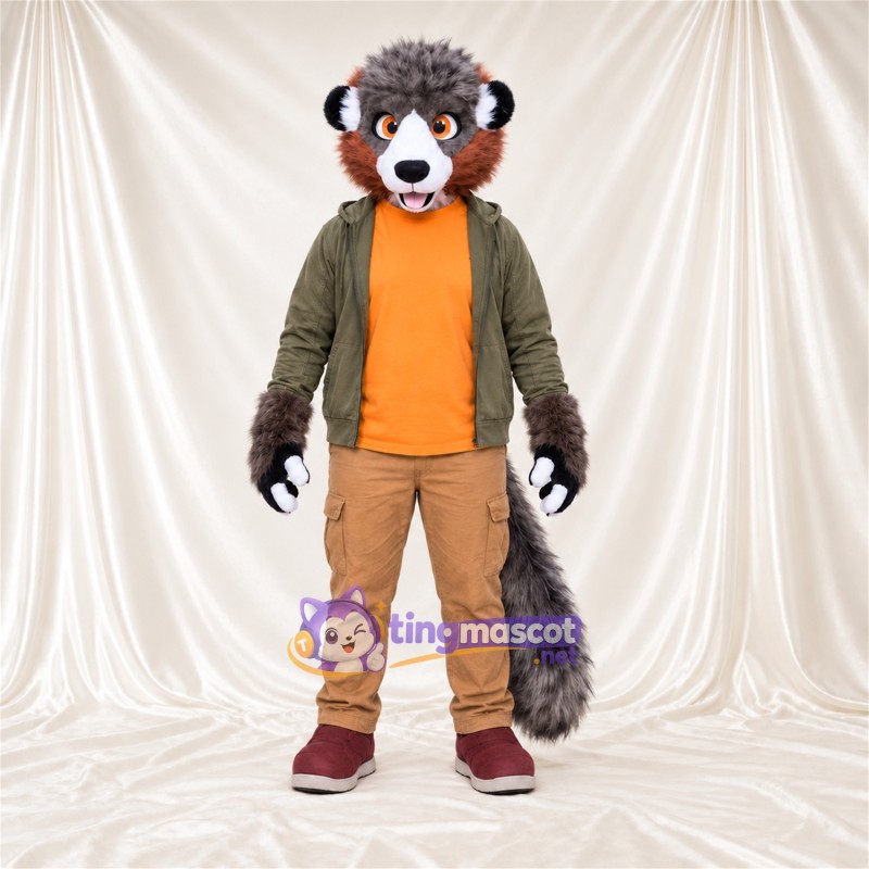 Brown Red Panda Mascot Costume - Green Hoodie and Tan Pants Brown Red Panda Mascot Costume - Green Hoodie and Tan Pants