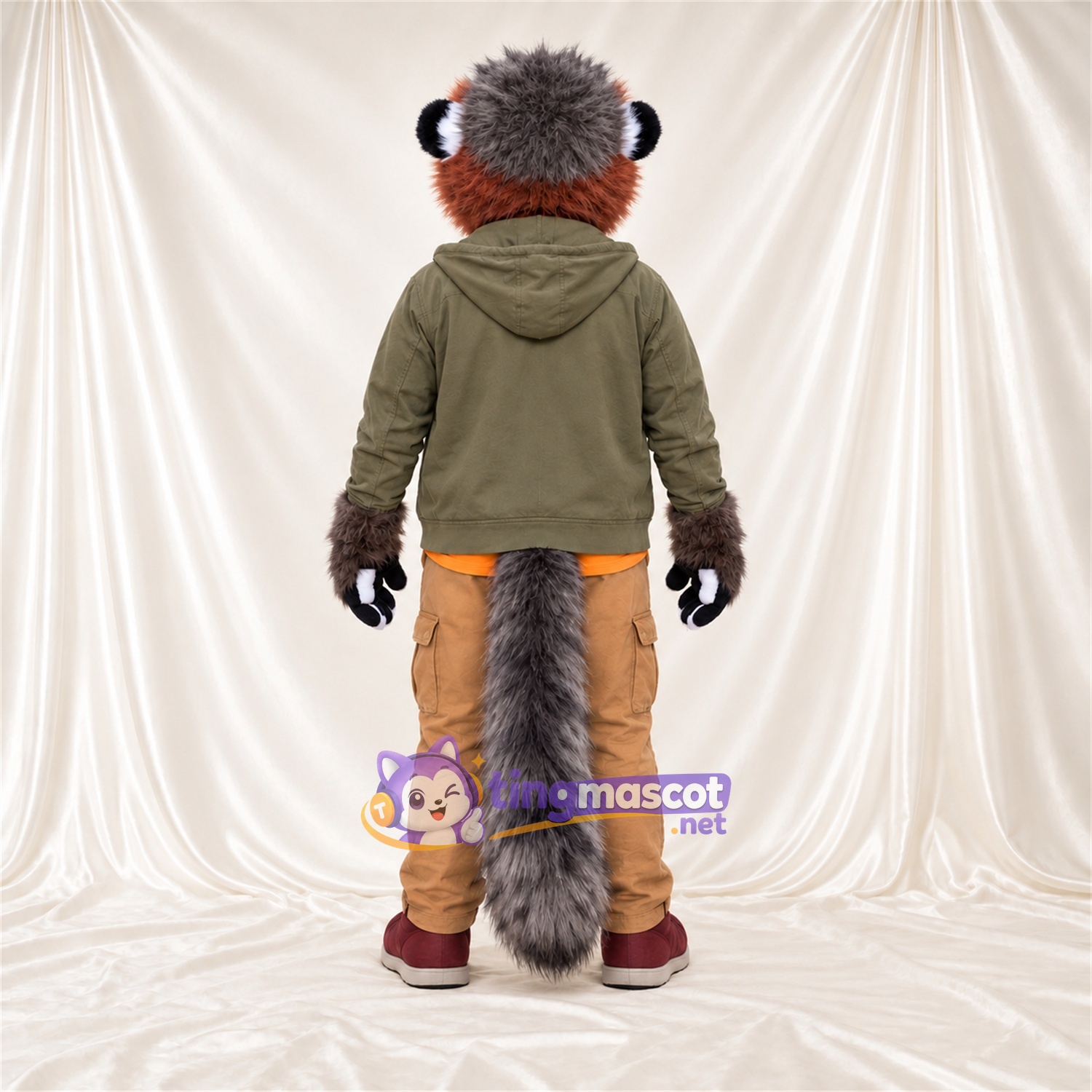 Brown Red Panda Mascot Costume - Green Hoodie and Tan Pants Brown Red Panda Mascot Costume - Green Hoodie and Tan Pants