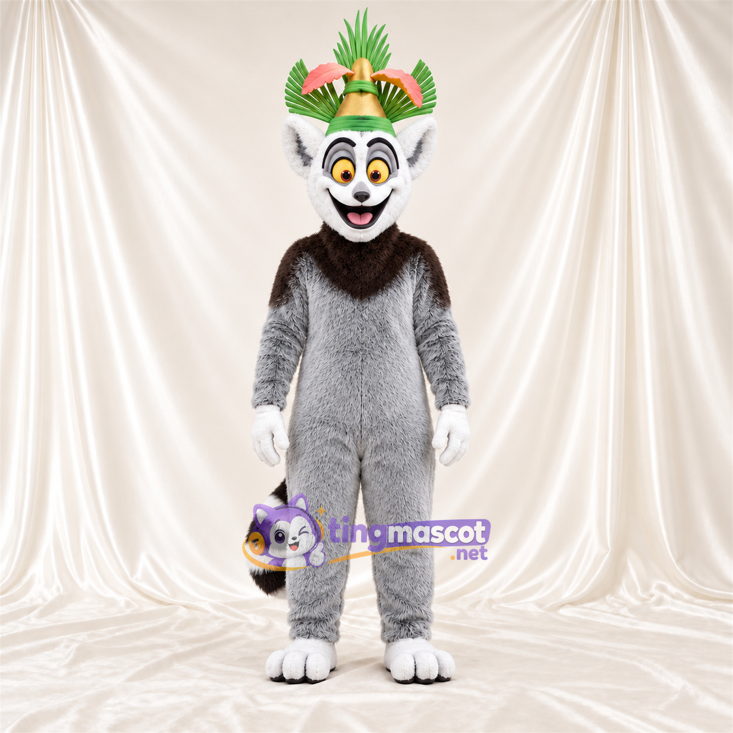Costume de mascotte Lémurien – gris – Couronne Costume de mascotte Lémurien – gris – Couronne