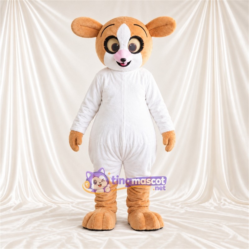 Costume de mascotte Lémurien – brun clair – Nez (rose); Combinaison (blanc) Costume de mascotte Lémurien – brun clair – Nez (rose); Combinaison (blanc)