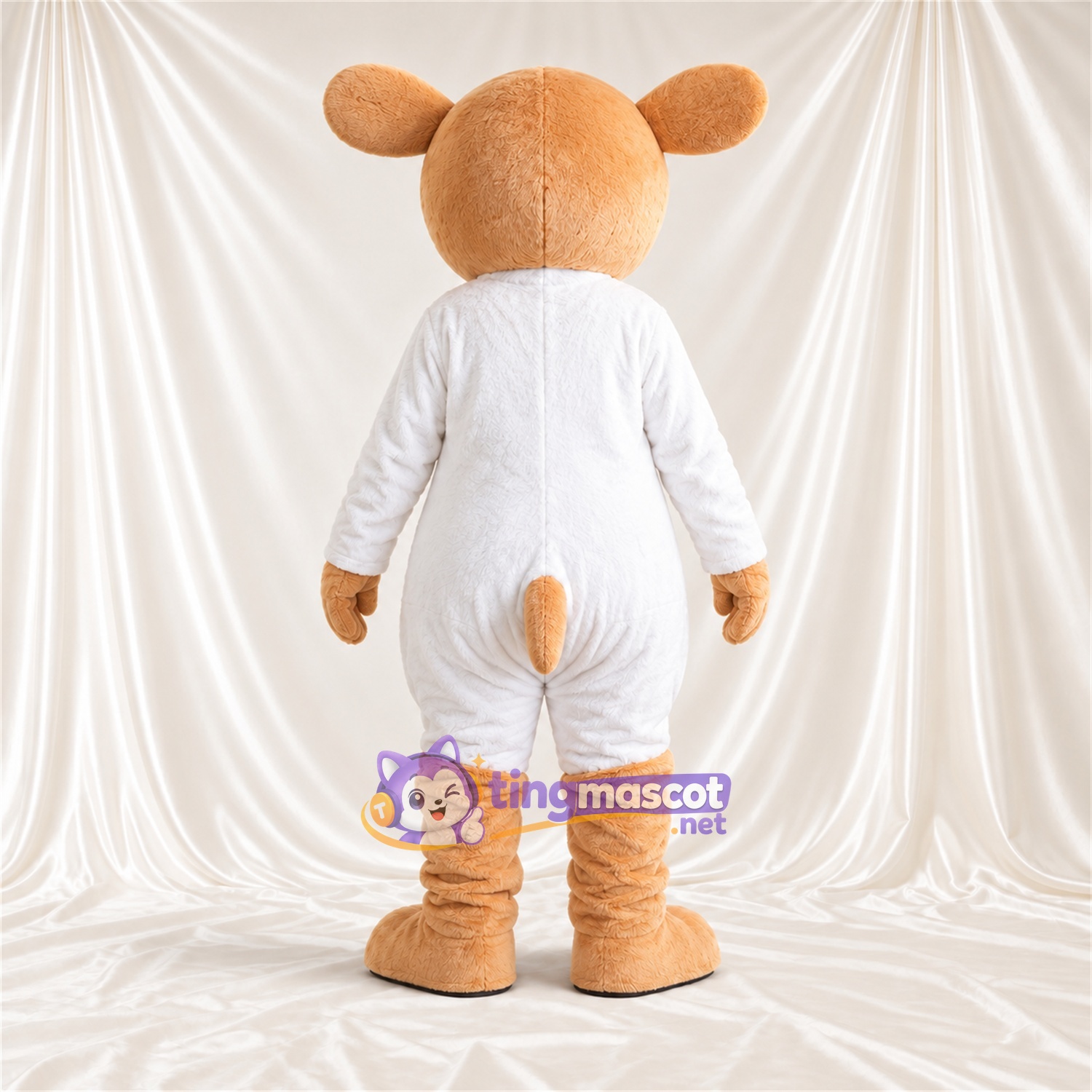Costume de mascotte Lémurien – brun clair – Nez (rose); Combinaison (blanc) Costume de mascotte Lémurien – brun clair – Nez (rose); Combinaison (blanc)