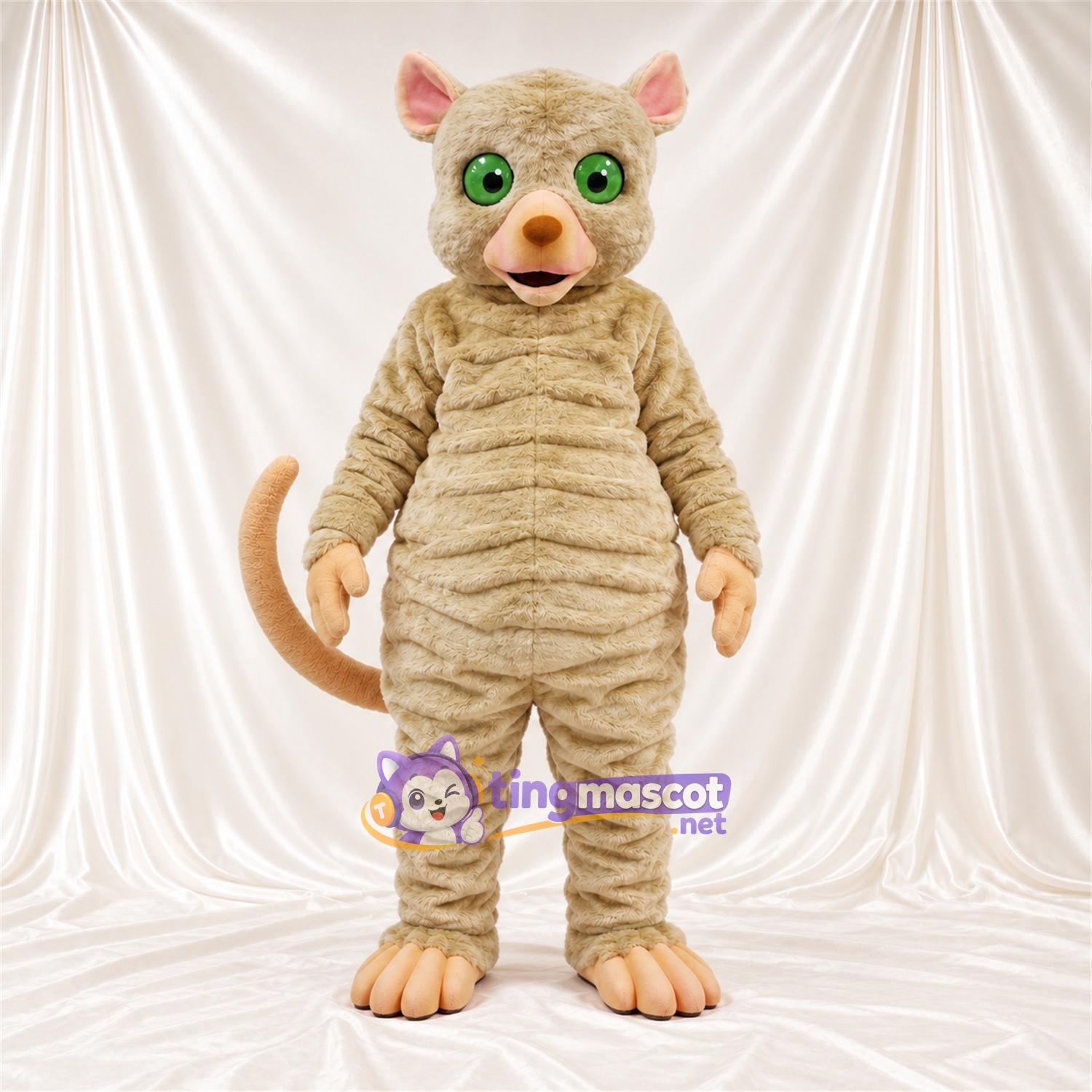 Beige Mouse Mascot Costume - Long Pink Tail Beige Mouse Mascot Costume - Long Pink Tail