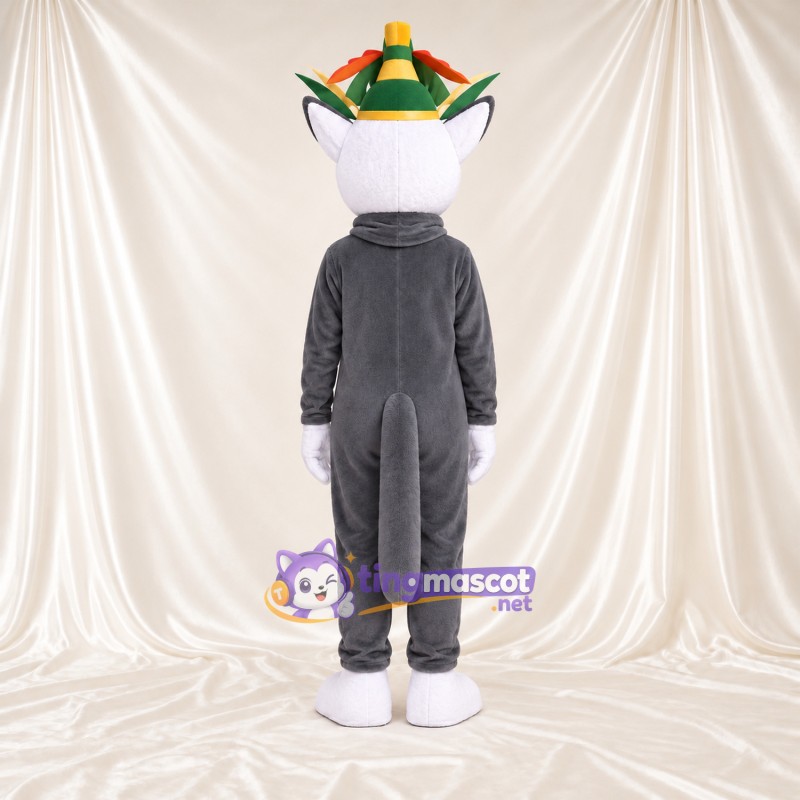 Costume de mascotte Lémurien – gris – Couronne (vert); Gants (blanc) Costume de mascotte Lémurien – gris – Couronne (vert); Gants (blanc)