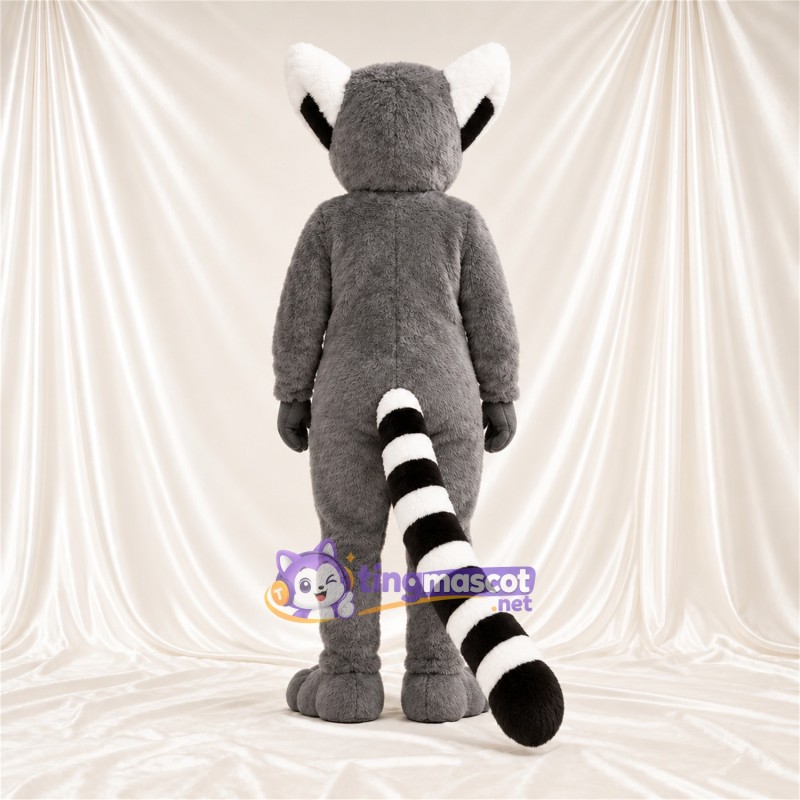 Costume de mascotte Lémurien – gris – Queue rayée (blanc); Yeux (jaune) Costume de mascotte Lémurien – gris – Queue rayée (blanc); Yeux (jaune)