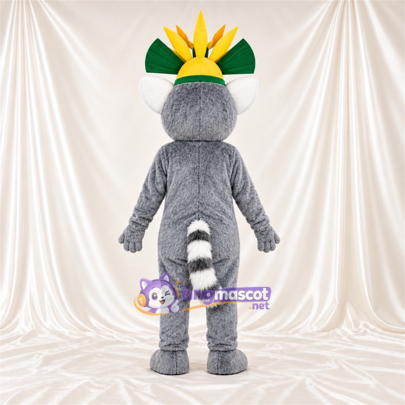 Costume de mascotte Lémurien – gris – Couronne (vert / jaune) Costume de mascotte Lémurien – gris – Couronne (vert / jaune)