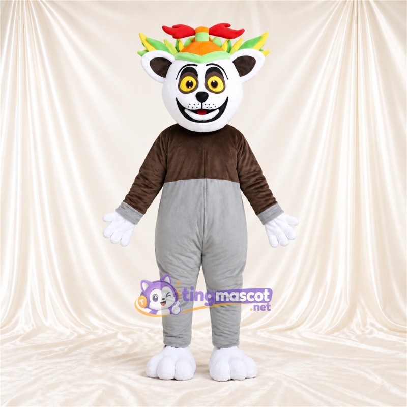 Maskottchenkostüm Lemur – braun / weiß – Krone Maskottchenkostüm Lemur – braun / weiß – Krone