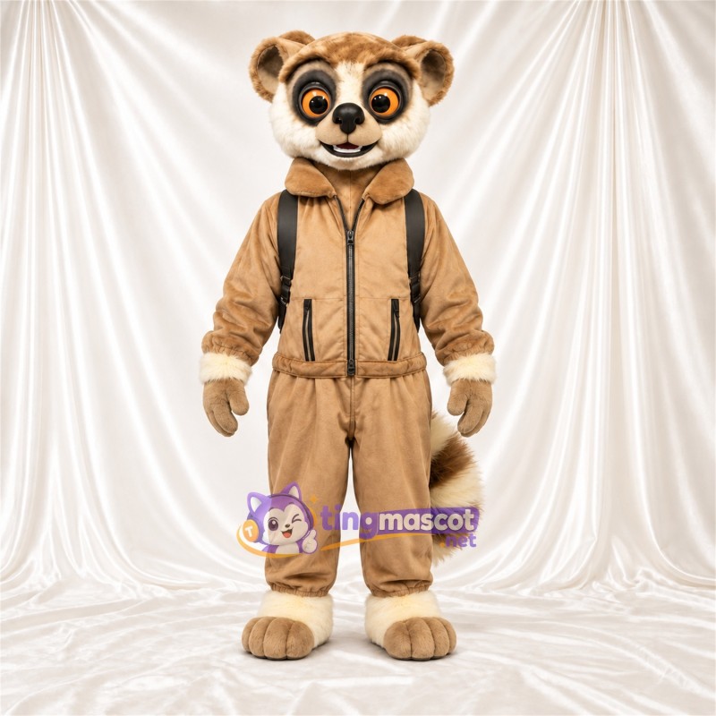 Costume de mascotte Lémurien – brun clair – Queue rayée (blanc); Combinaison (brun clair) Costume de mascotte Lémurien – brun clair – Queue rayée (blanc); Combinaison (brun clair)