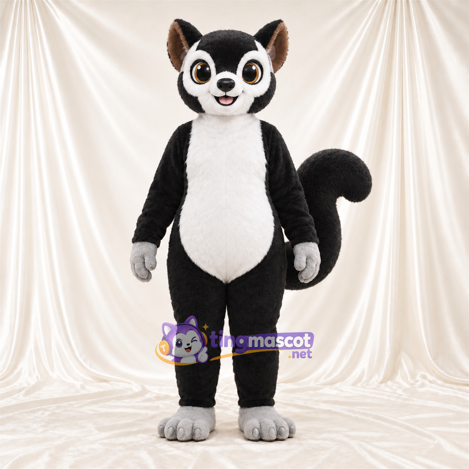 Black and White Lemur Mascot Costume - White Belly and Curled Tail Black and White Lemur Mascot Costume - White Belly and Curled Tail