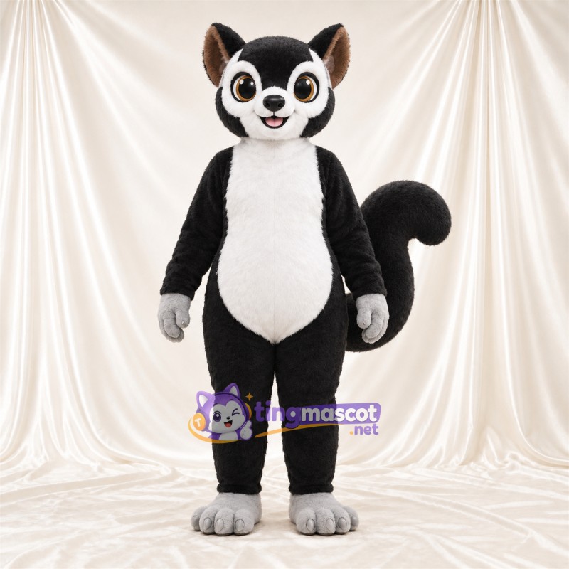 Black and White Lemur Mascot Costume - White Belly and Curled Tail Black and White Lemur Mascot Costume - White Belly and Curled Tail