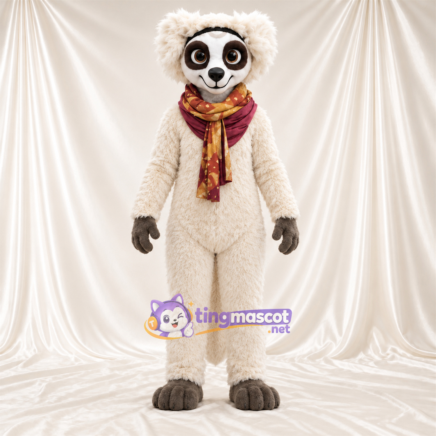 Costume de mascotte Lémurien – blanc – Écharpe Costume de mascotte Lémurien – blanc – Écharpe