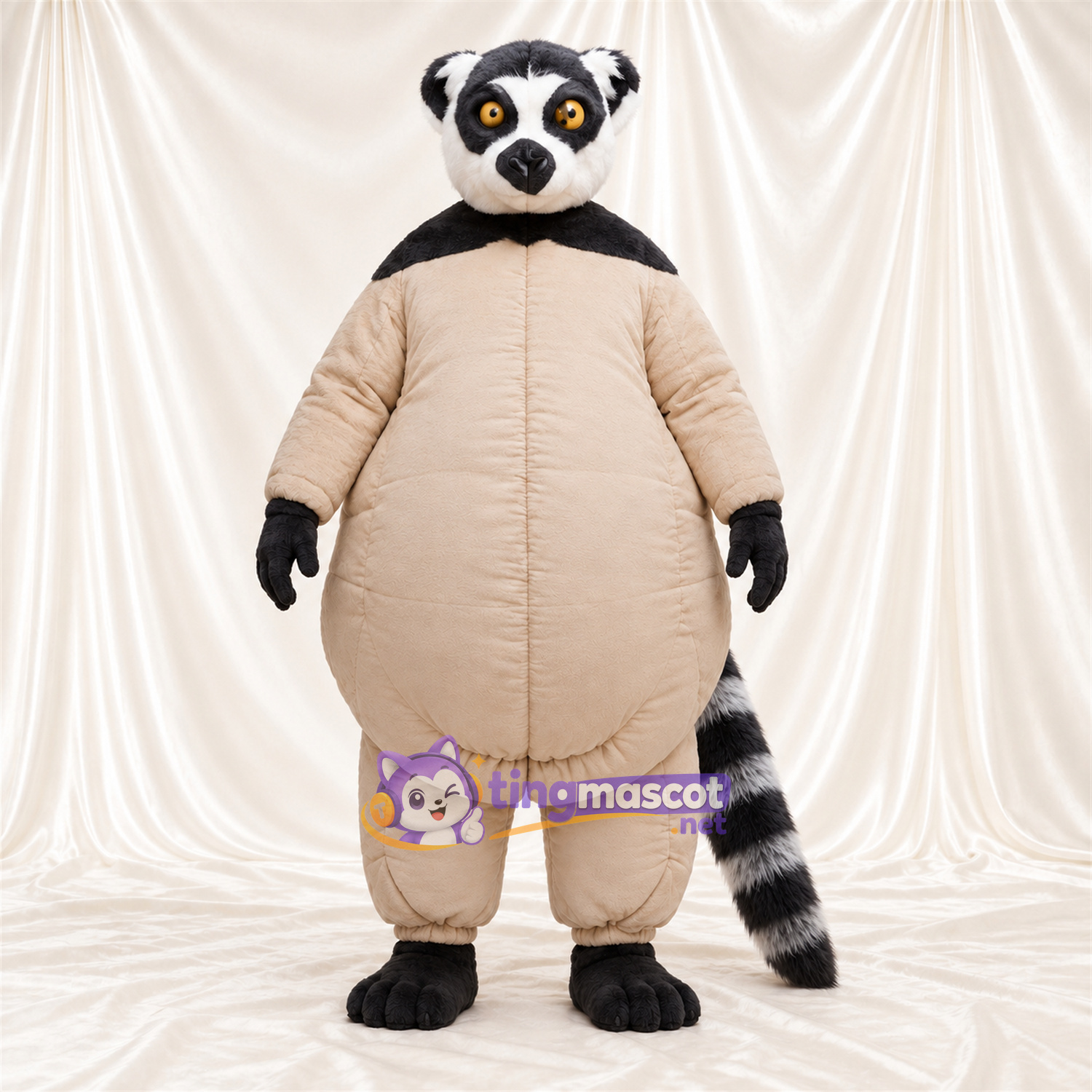 Black and White Lemur Mascot Costume - Beige Rounded Body Black and White Lemur Mascot Costume - Beige Rounded Body