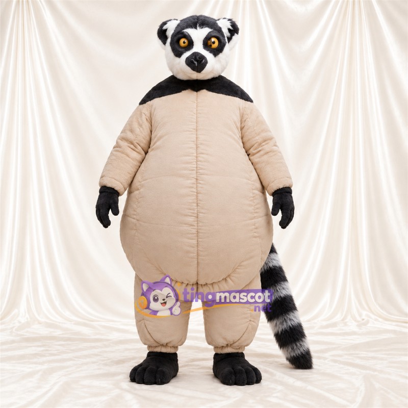 Black and White Lemur Mascot Costume - Beige Rounded Body Black and White Lemur Mascot Costume - Beige Rounded Body