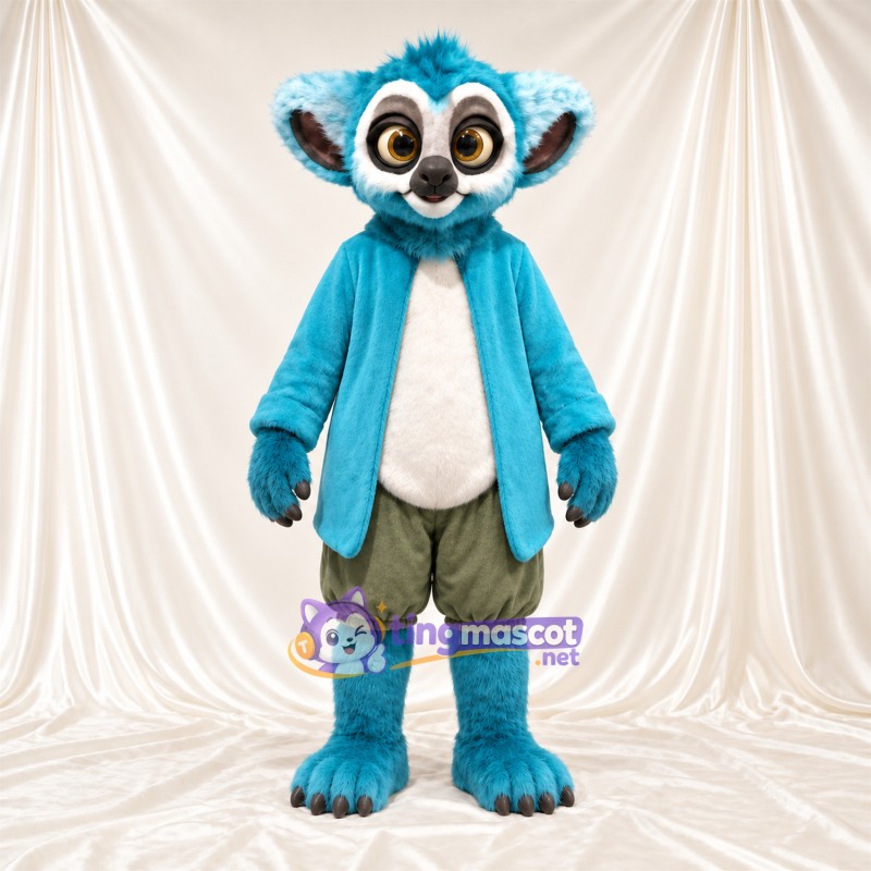 Maskottchenkostüm Lemur – blau – Shorts (grün) Maskottchenkostüm Lemur – blau – Shorts (grün)