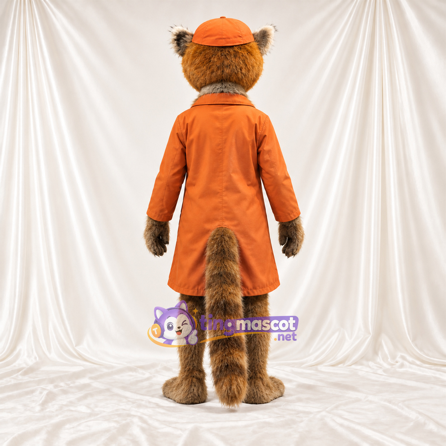 Maskottchenkostüm Lemur – braun – Mantel (orange); Kappe Maskottchenkostüm Lemur – braun – Mantel (orange); Kappe