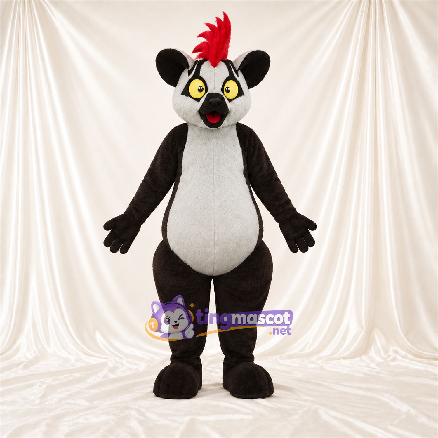 Black and Gray Lemur Mascot Costume - Red Hair Tuft Black and Gray Lemur Mascot Costume - Red Hair Tuft