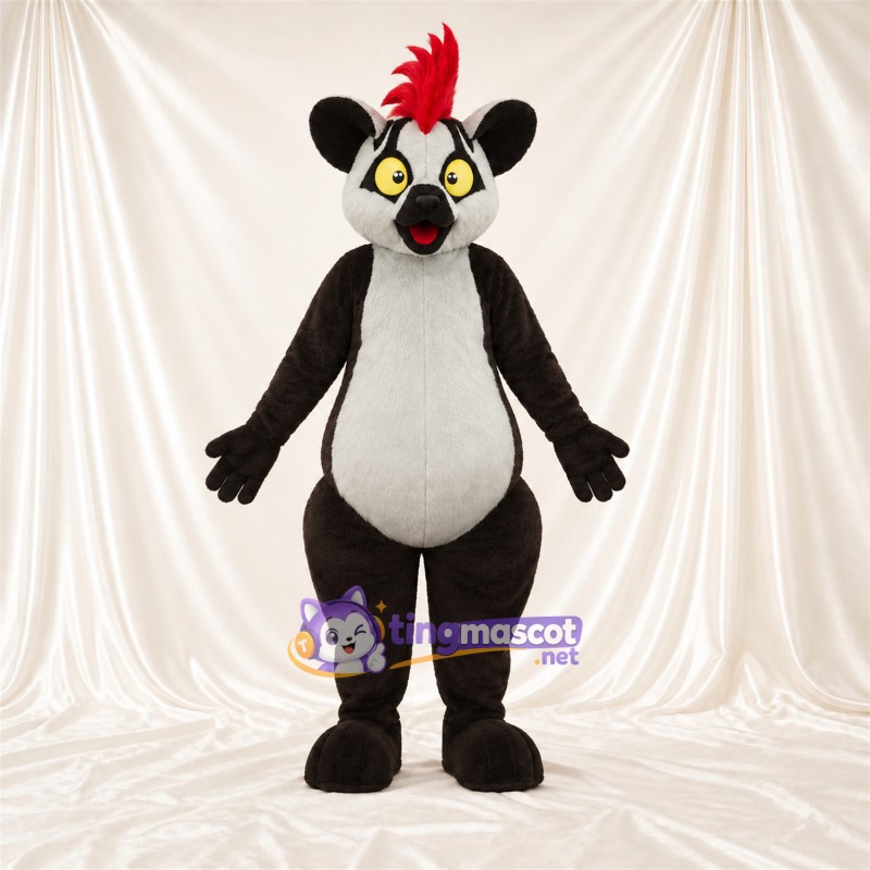 Black and Gray Lemur Mascot Costume - Red Hair Tuft Black and Gray Lemur Mascot Costume - Red Hair Tuft