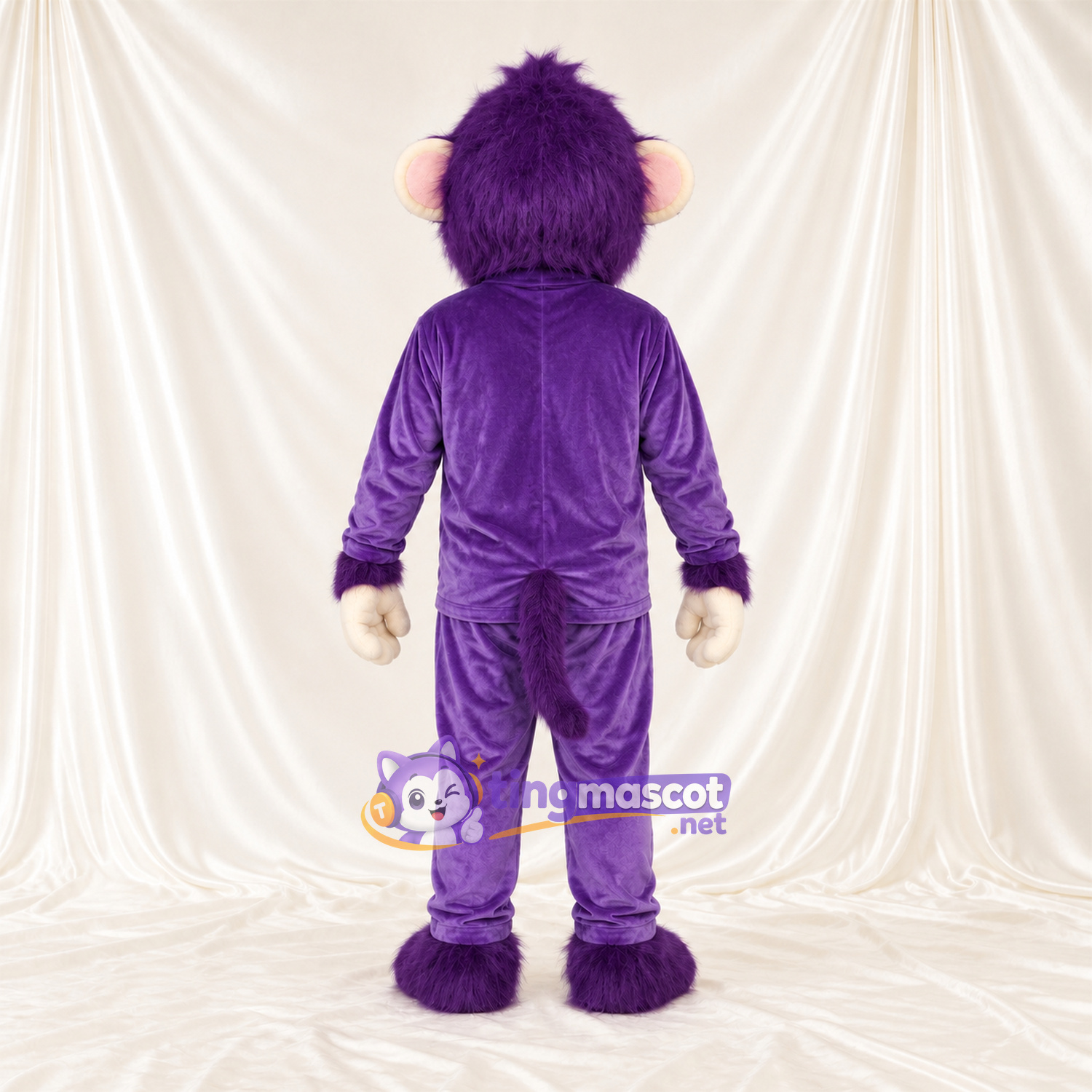 Maskottchenkostüm Affe – violett – Gesicht (creme); Zehen (weiß) Maskottchenkostüm Affe – violett – Gesicht (creme); Zehen (weiß)