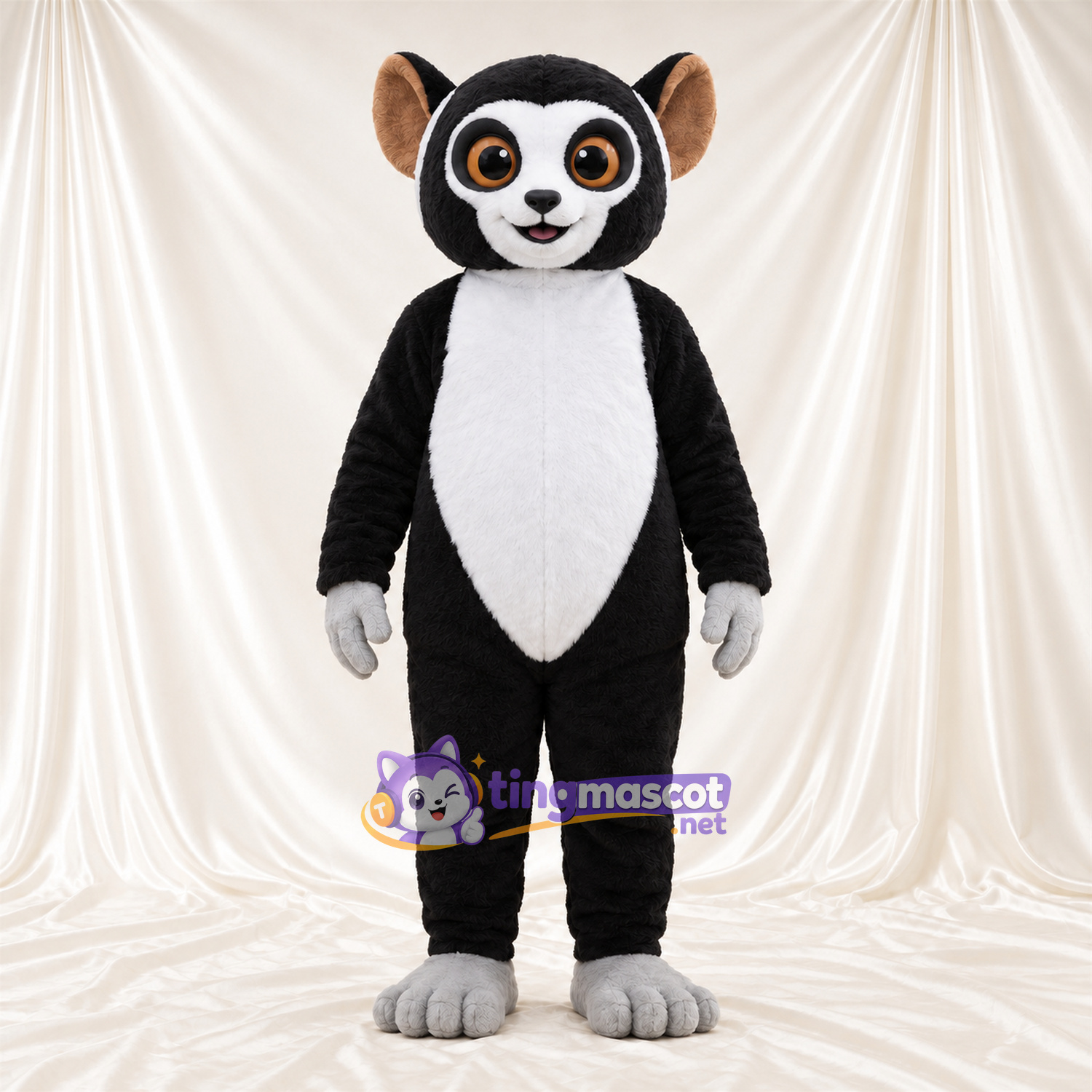 Black and White Lemur Mascot Costume - White Belly and Gray Hands and Feet Black and White Lemur Mascot Costume - White Belly and Gray Hands and Feet