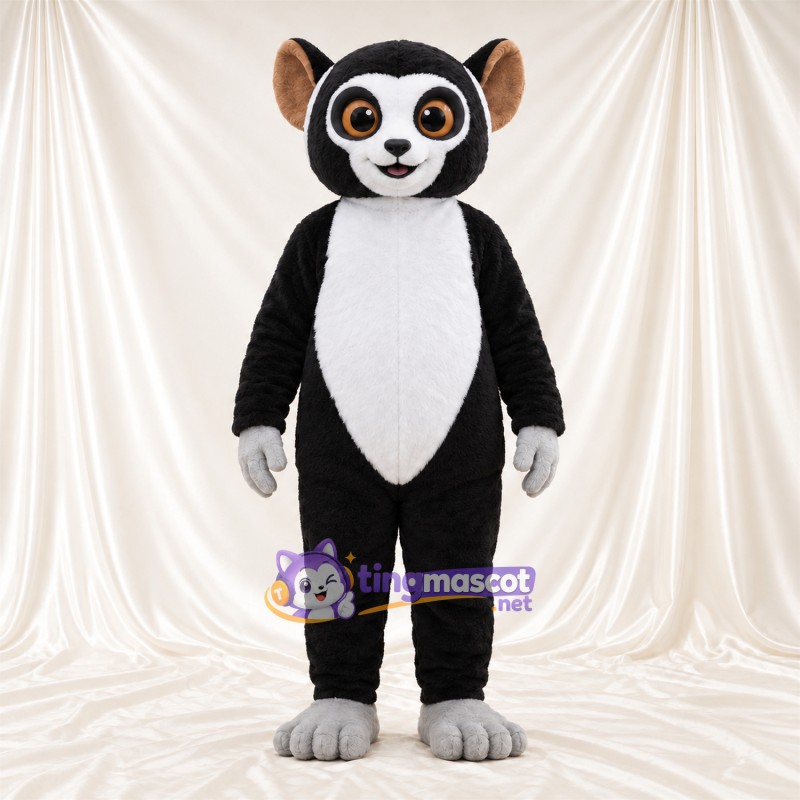 Black and White Lemur Mascot Costume - White Belly and Gray Hands and Feet Black and White Lemur Mascot Costume - White Belly and Gray Hands and Feet