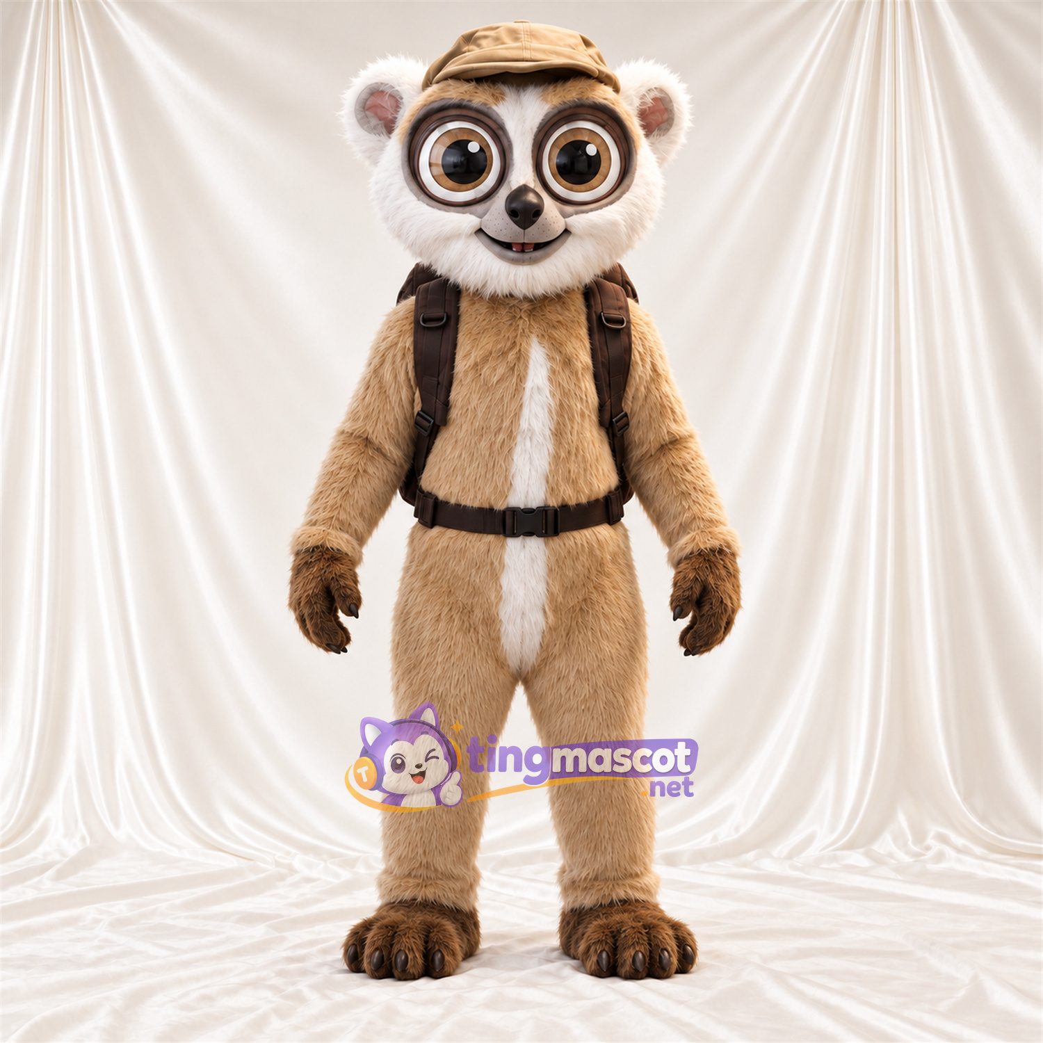 Costume de mascotte Lémurien – brun clair – Chapeau; Sac à dos Costume de mascotte Lémurien – brun clair – Chapeau; Sac à dos