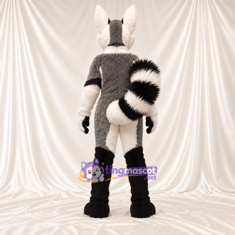 Costume de mascotte Lémurien – gris / blanc – Bottes (noir); Bas des jambes (blanc) Costume de mascotte Lémurien – gris / blanc – Bottes (noir); Bas des jambes (blanc)