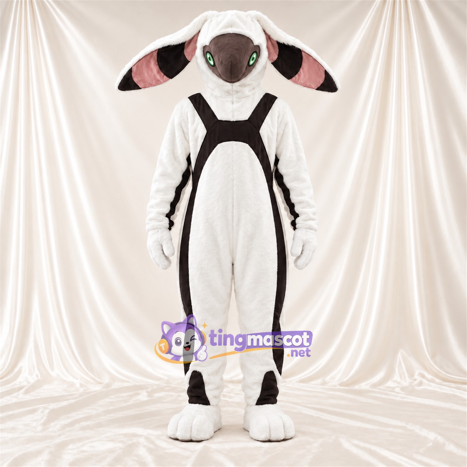 Costume de mascotte Mouton – blanc – Harnais (noir) Costume de mascotte Mouton – blanc – Harnais (noir)