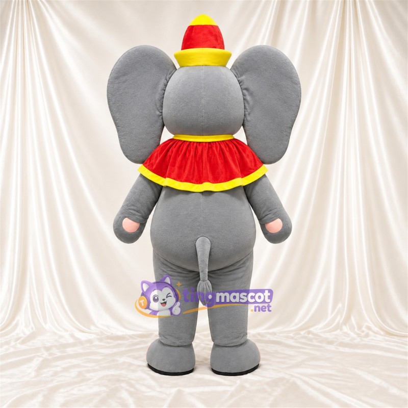 Costume de mascotte Éléphant – gris – Chapeau (rouge / jaune); Col Costume de mascotte Éléphant – gris – Chapeau (rouge / jaune); Col