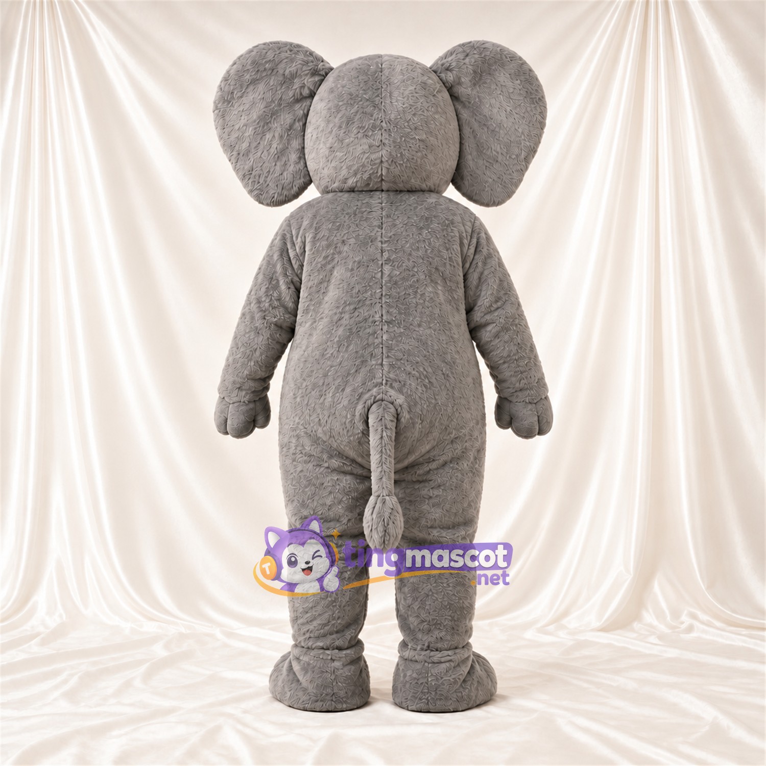 Gray Elephant Mascot Costume - Curled Trunk and White Tusks Gray Elephant Mascot Costume - Curled Trunk and White Tusks