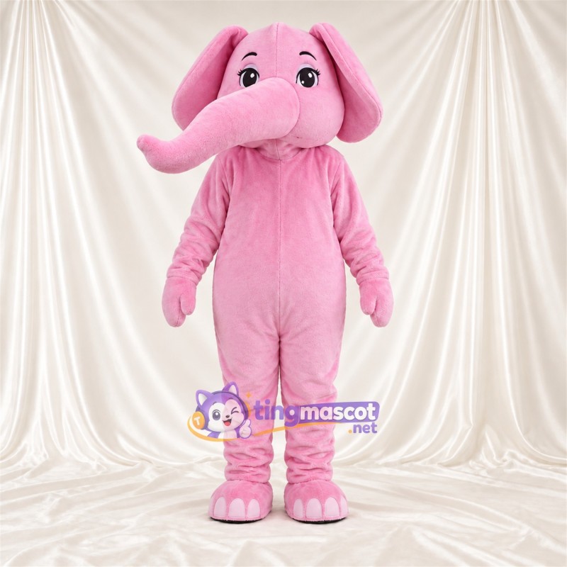 Pink Elephant Mascot Costume - Raised Trunk and White Toes Pink Elephant Mascot Costume - Raised Trunk and White Toes